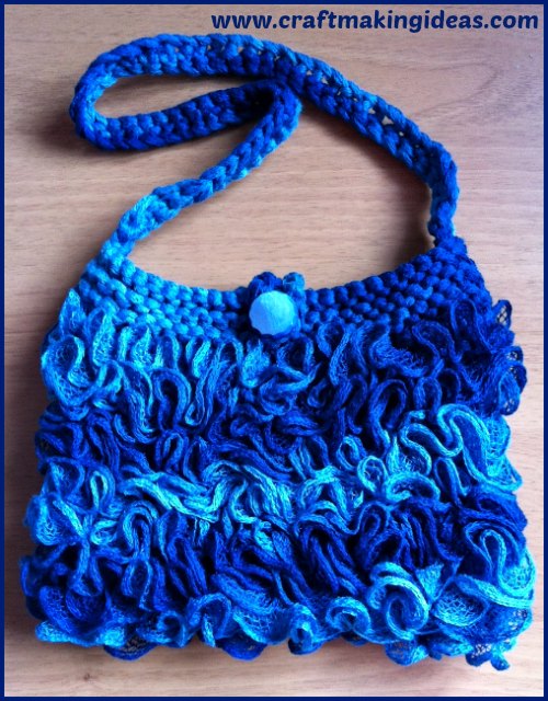Blue Ruffle Yarn Shoulder Bag
