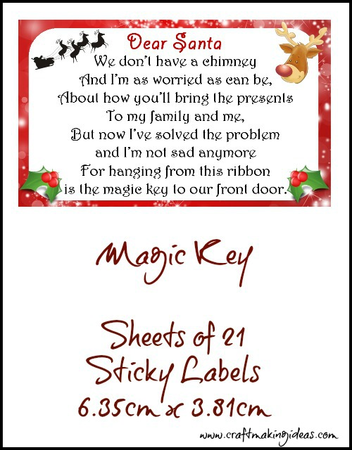 Santa's Magic Christmas Key Self Adhesive 21 Or 65 Per Page Labels 