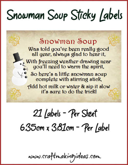 Snowman Soup Vintage Sticky Labels