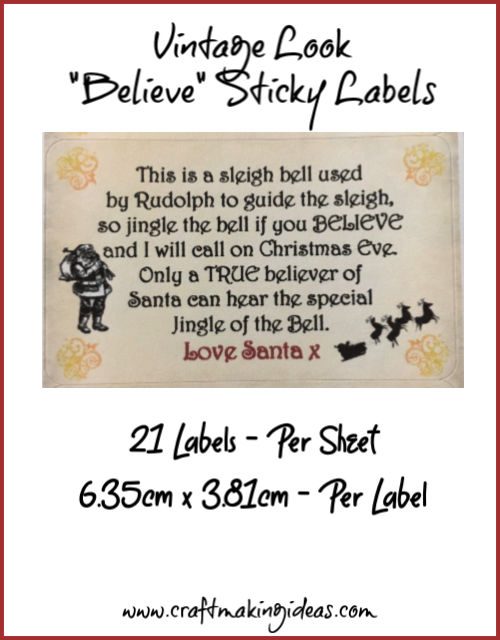 Vintage Style Santa Believe Bell Sticky Labels