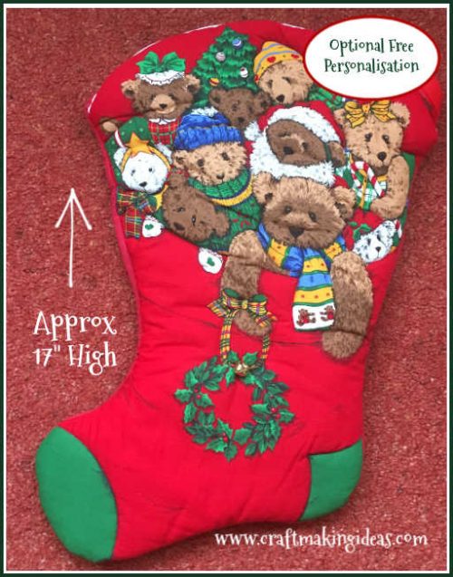 Vintage Cranston Jingle Bells Teddies Themed Quilted Christmas Stocking