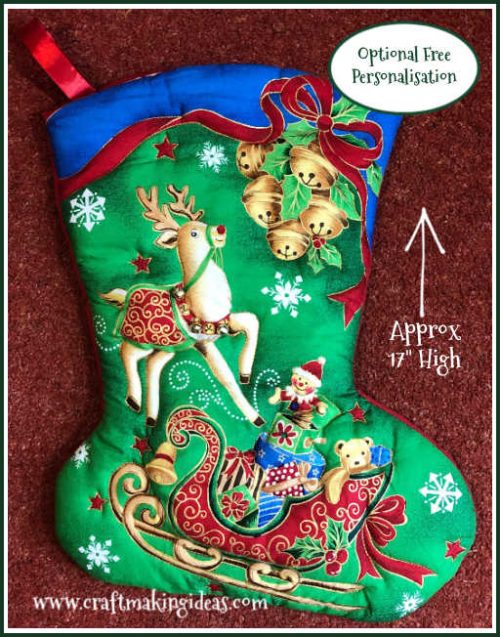 Reindeer Themed Quilted Christmas Stocking