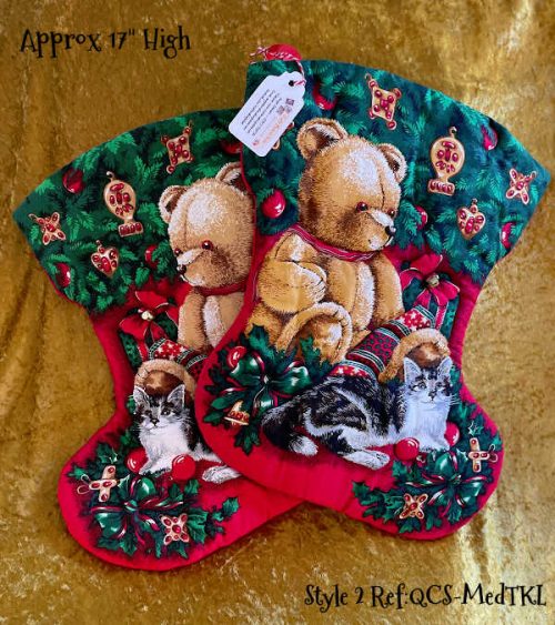 Rose & Hubble Vintage Christmas Teddy & Kitten Stocking - Style 2