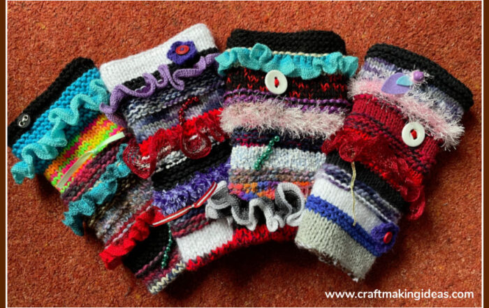 A selection of finished Twiddle Muffs For Dementia sufferers