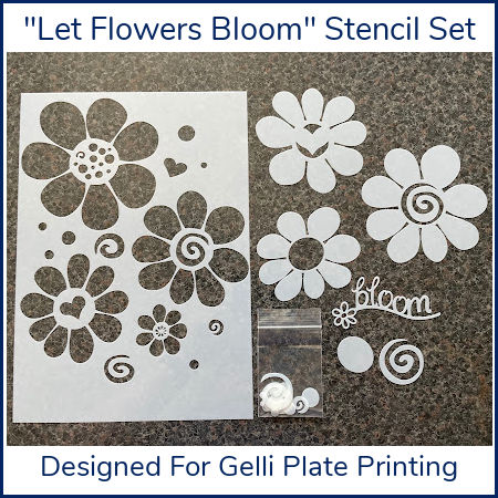 Flower Stencil set with background paper - for gelli plate printing
