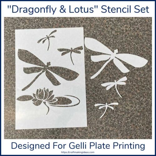 Dragonfly and Lotus Gelli Plate Printing Dragonfly Stencil & Mask set