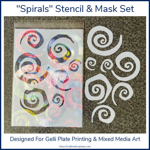 Image showing a Spirals Stencil and Masks Set including background collage paper