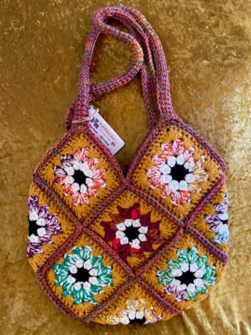 crochet granny square handbag with inner pocket