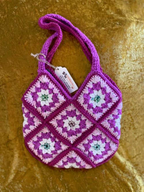 Crochet Granny Square Handbag - Pinks