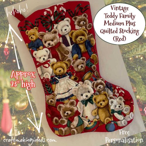 Teddy Family Quilted Christmas Stocking - Red