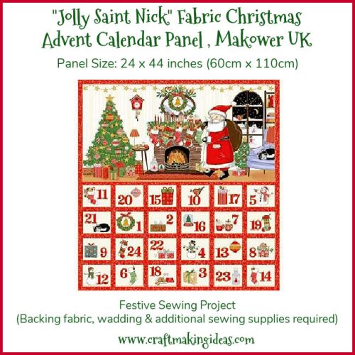 Finished look of the Jolly Saint Nick - Christmas Advent Calendar Fabric Panel by Makower UK