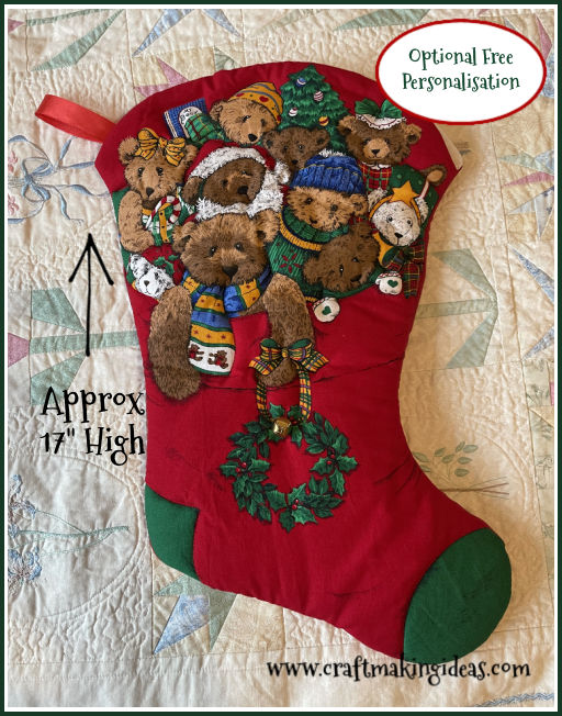 VIP Cranston Jingle Bells Teddy Themed Christmas Stocking
