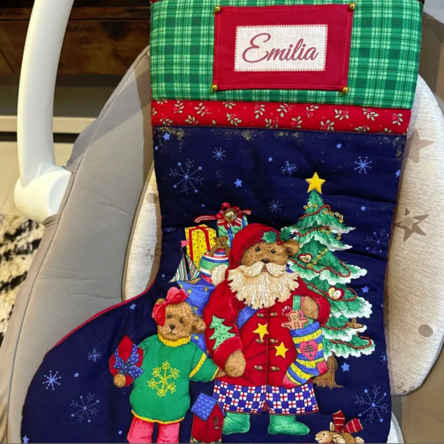 Father & Daughter Teddy Bear Quilted Christmas Stocking