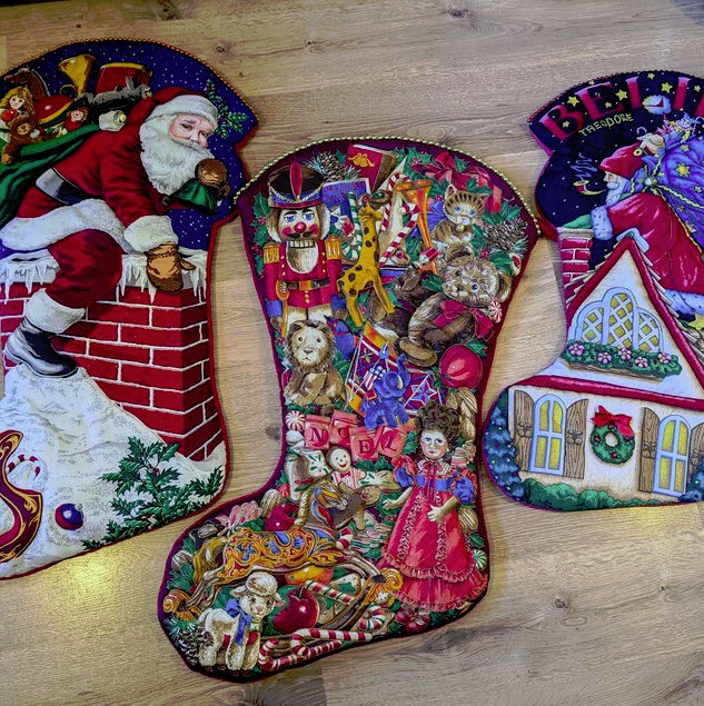 Trio of Jumbo Quilted Christmas Stockings